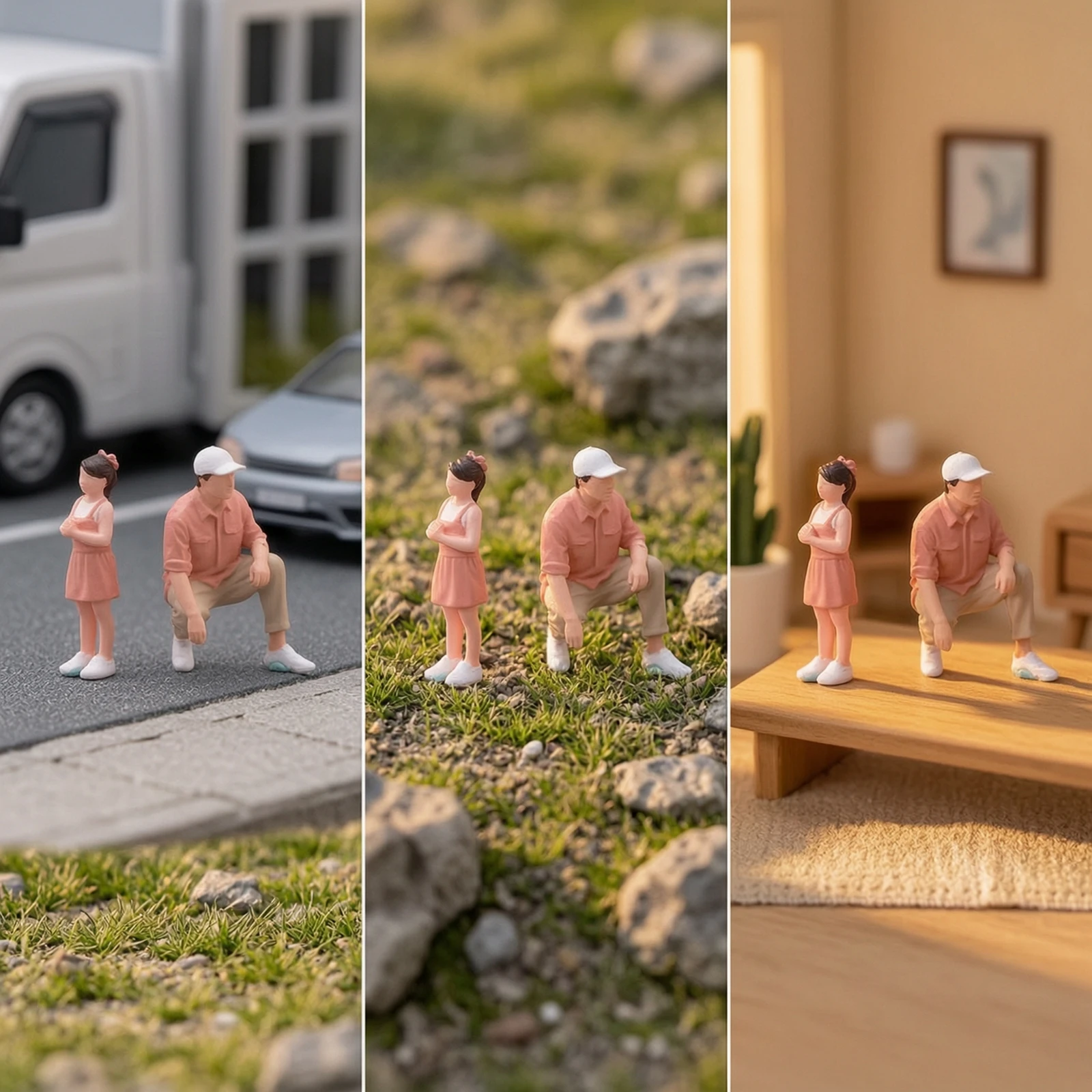 2 Pieces Father and Daughter Figurines Painted Miniature People Figurines Miniature People Figures Realistic for Hobbyists