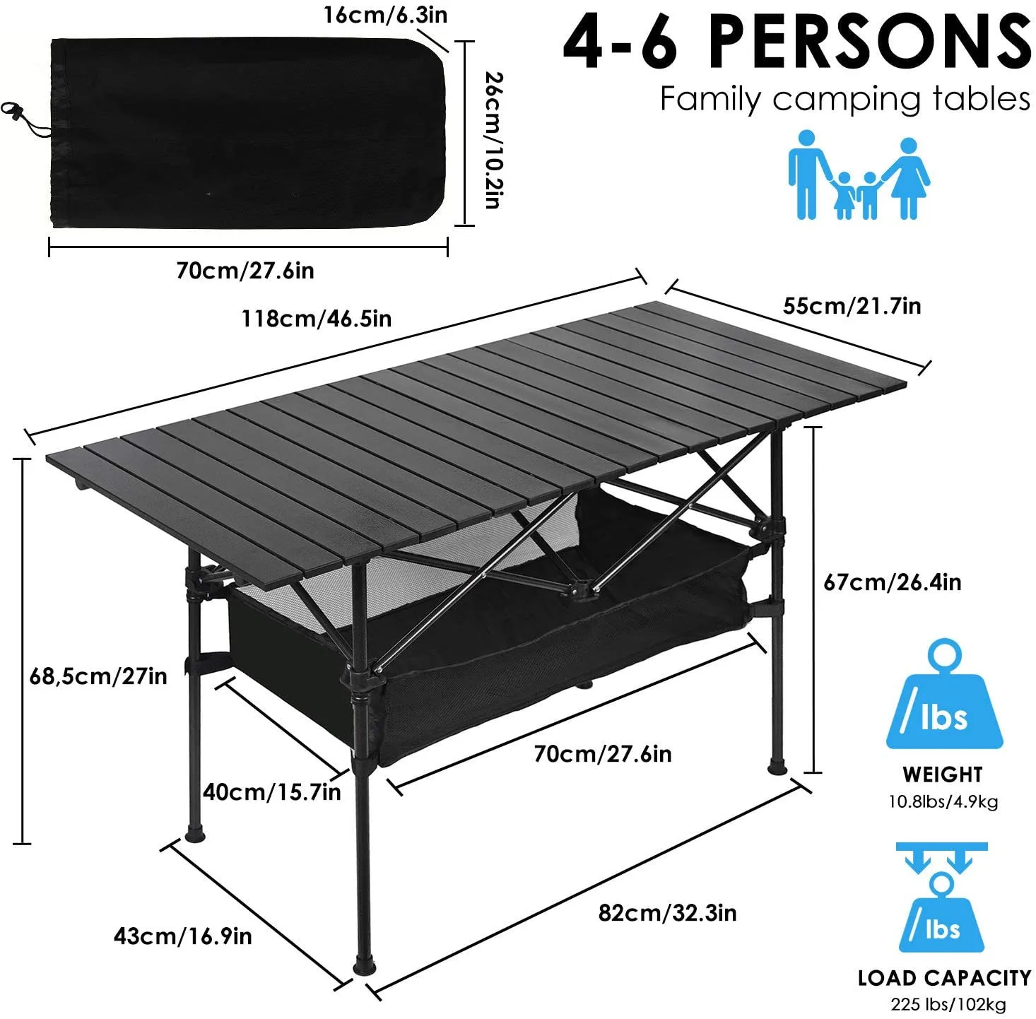 outdoor camping table Portable Ultralight Aluminum table Easy set up and durable with cup holder