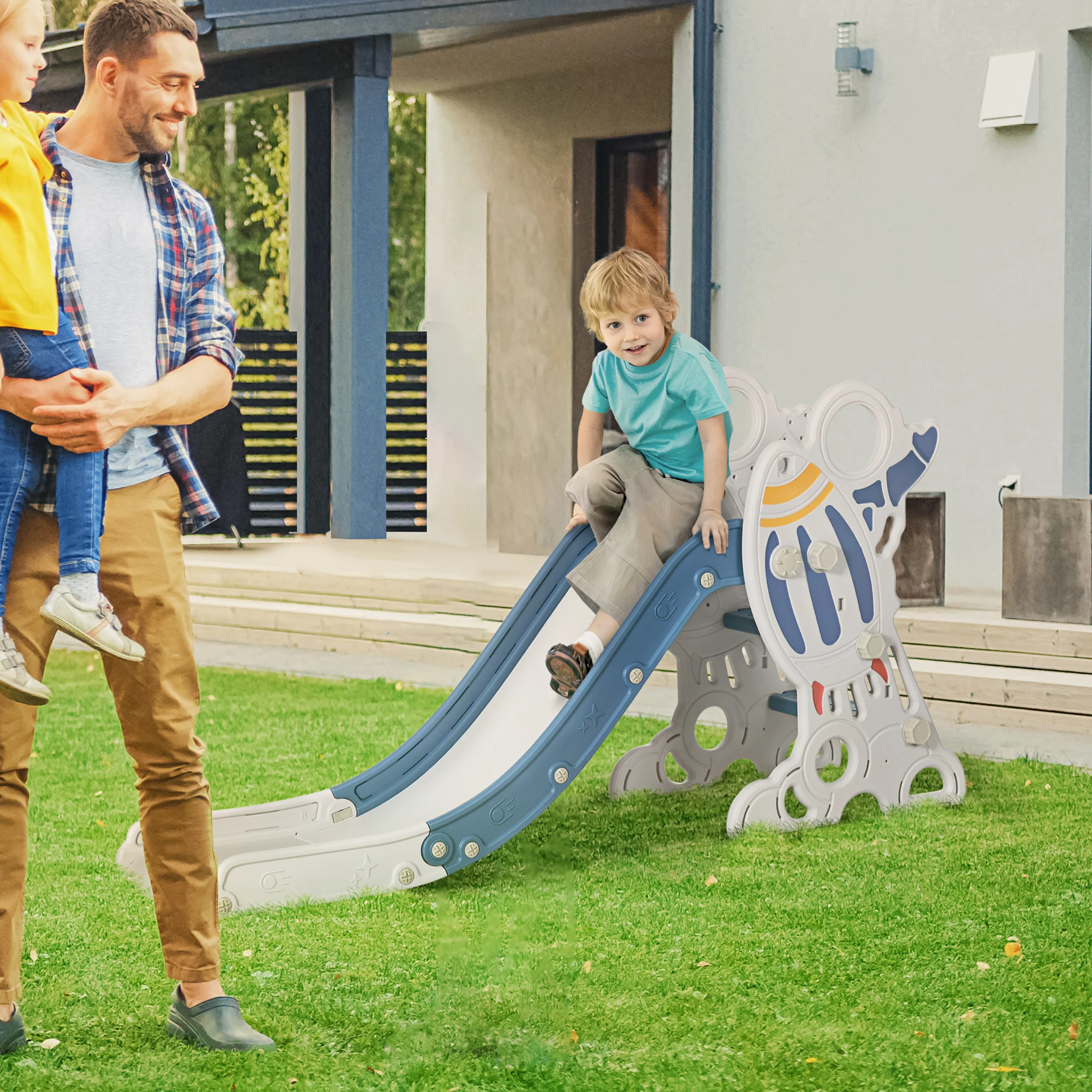 AIYAPLAY Tobogán para Niños de 18-36 Meses con 3 Escaleras 157x46,5x80 cm Gris