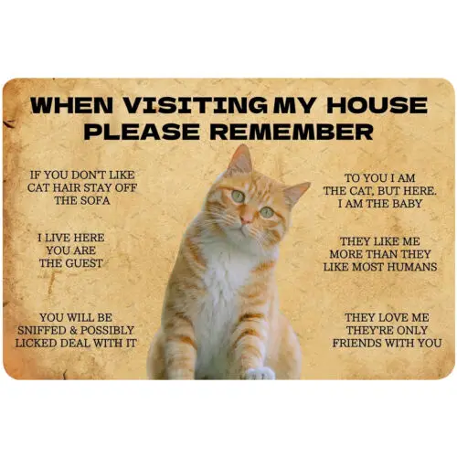 （2D Tin painting）Funny Cat Metal Tin Sign When Visiting My House Please Remember Cat;s Sign -Aluminum-tin sign