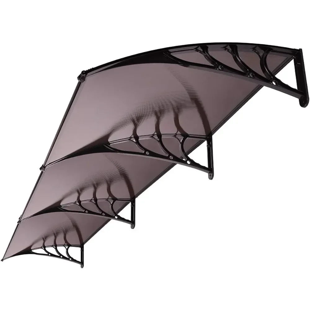 Toldo creativo de policarbonato para puerta y ventana, color marrón con soporte negro, toldo impermeable para exteriores de 40 pulgadas x 120 pulgadas, tiendas de campaña