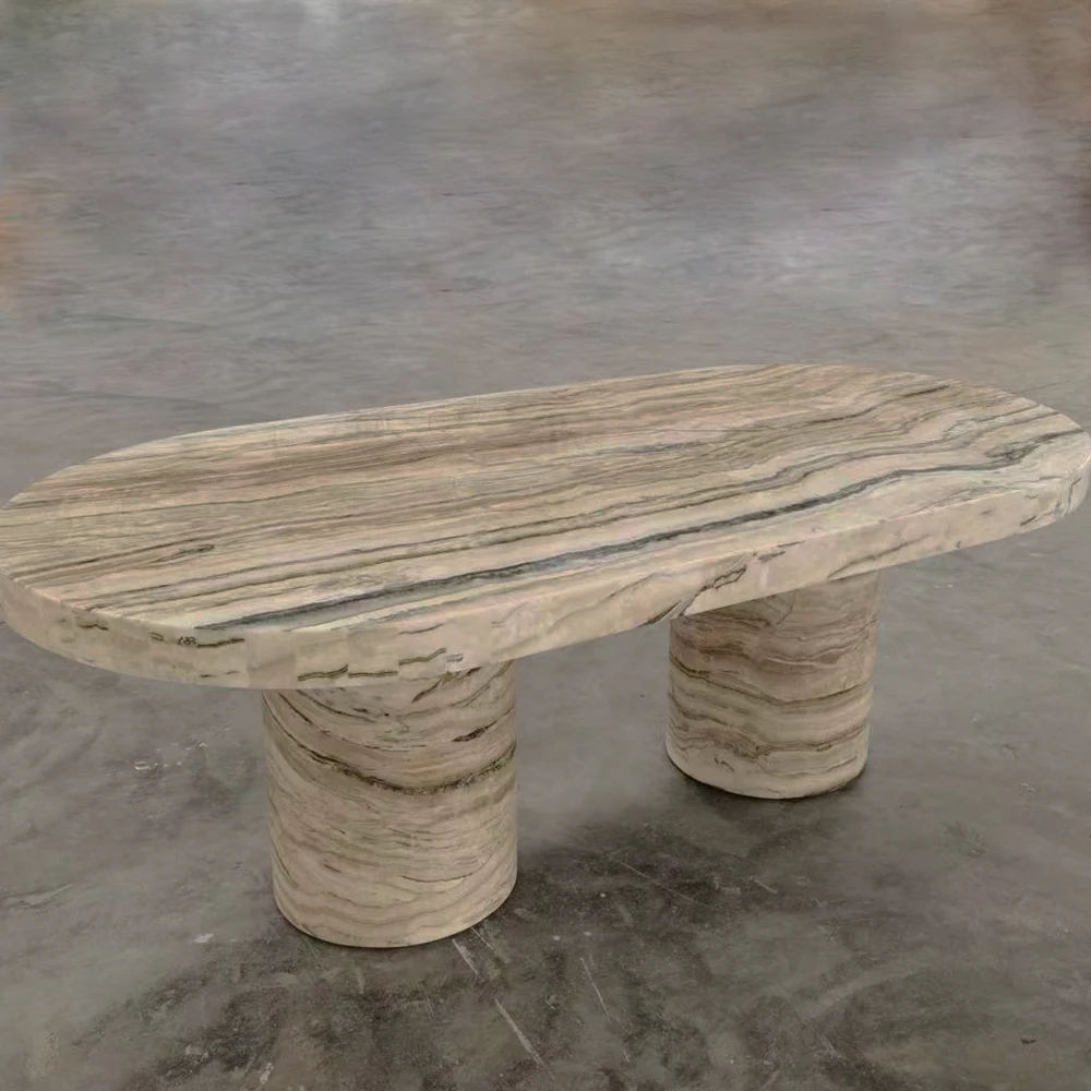 Modern Dining Room Italian Design Oval Stone Table Top Marble Travertine Dining Table