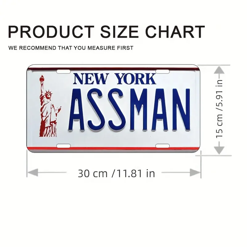 HD Aluminum Print, Vintage New York ASSMAN Statue of Liberty License Plate Style Wall Art, High Definition Bend-Resistant Metal
