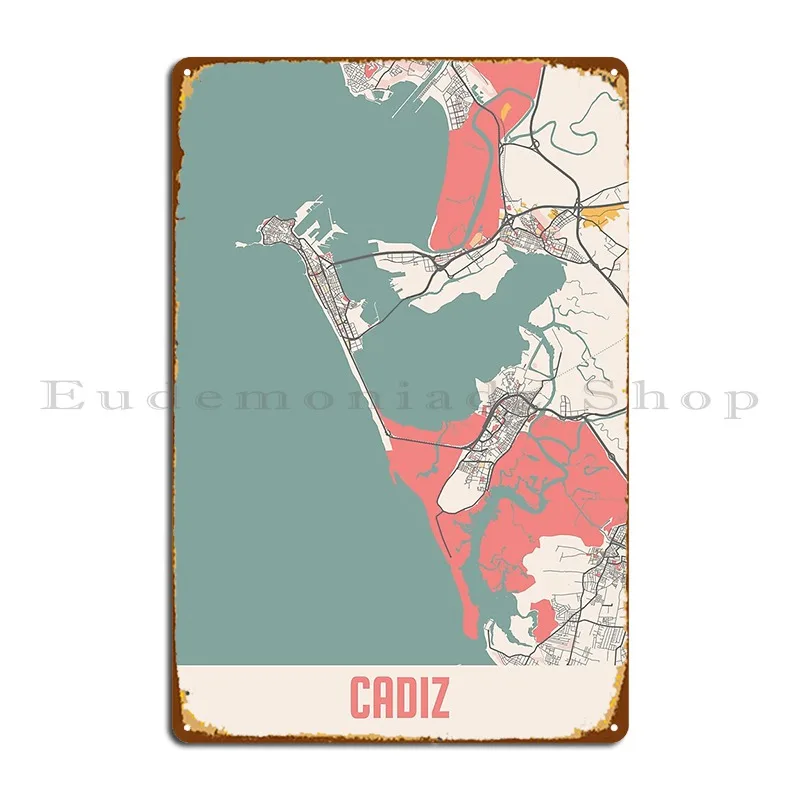 cadiz city map chalk retro city map poster Metal Plaque Poster Painting Wall Pub Garage Character Decoration Tin Sign Poster