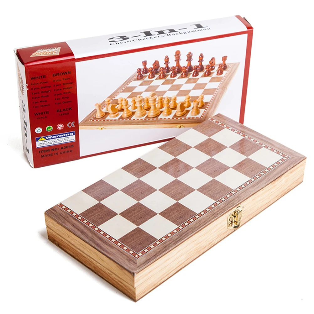 

1 Set 3 in 1 Foldable Chess Checkers Set Wooden Travel Chess Board Portable Educational for Home Ad