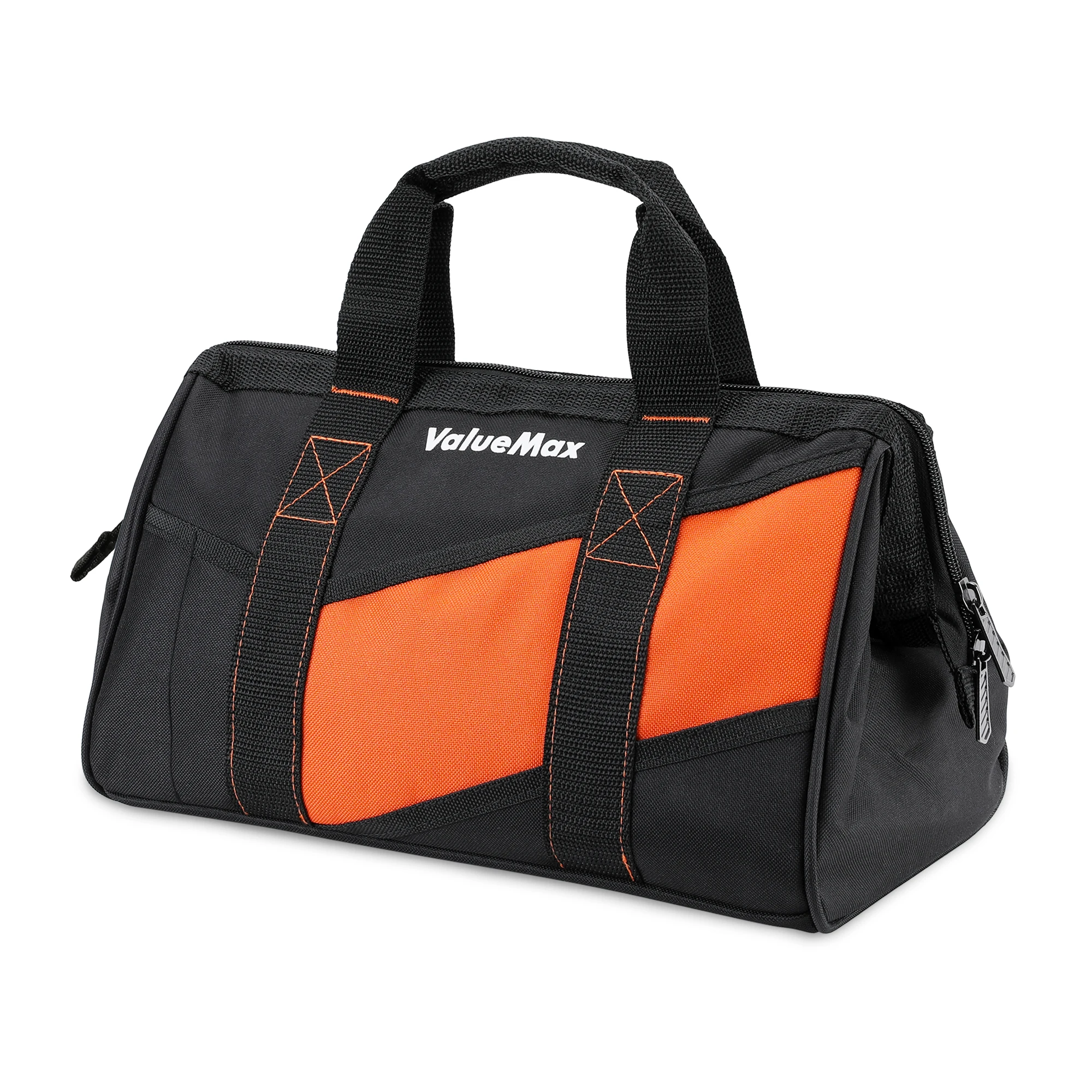 ValueMax 13-Inch Small Tool Bag, Wide Mouth Tool Bag with 12 Storage Pockets, Heavy Duty Orange Tool Tote Organizer