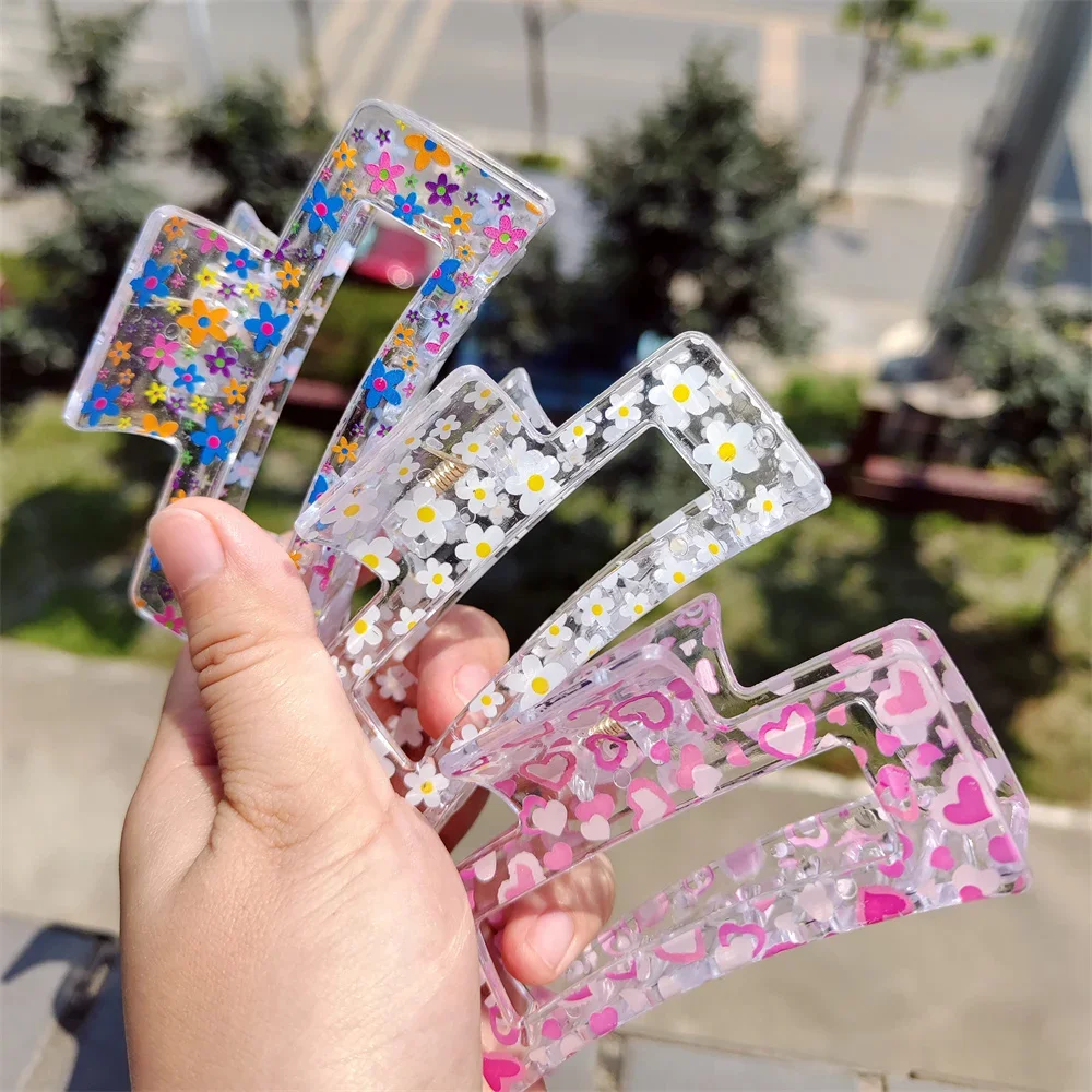 New Women Print Flower Hair Claw Tough Colorful Plastic HairClip Large Size Hair Clamps Crab Hairpin Hair Accessories Girl Gift