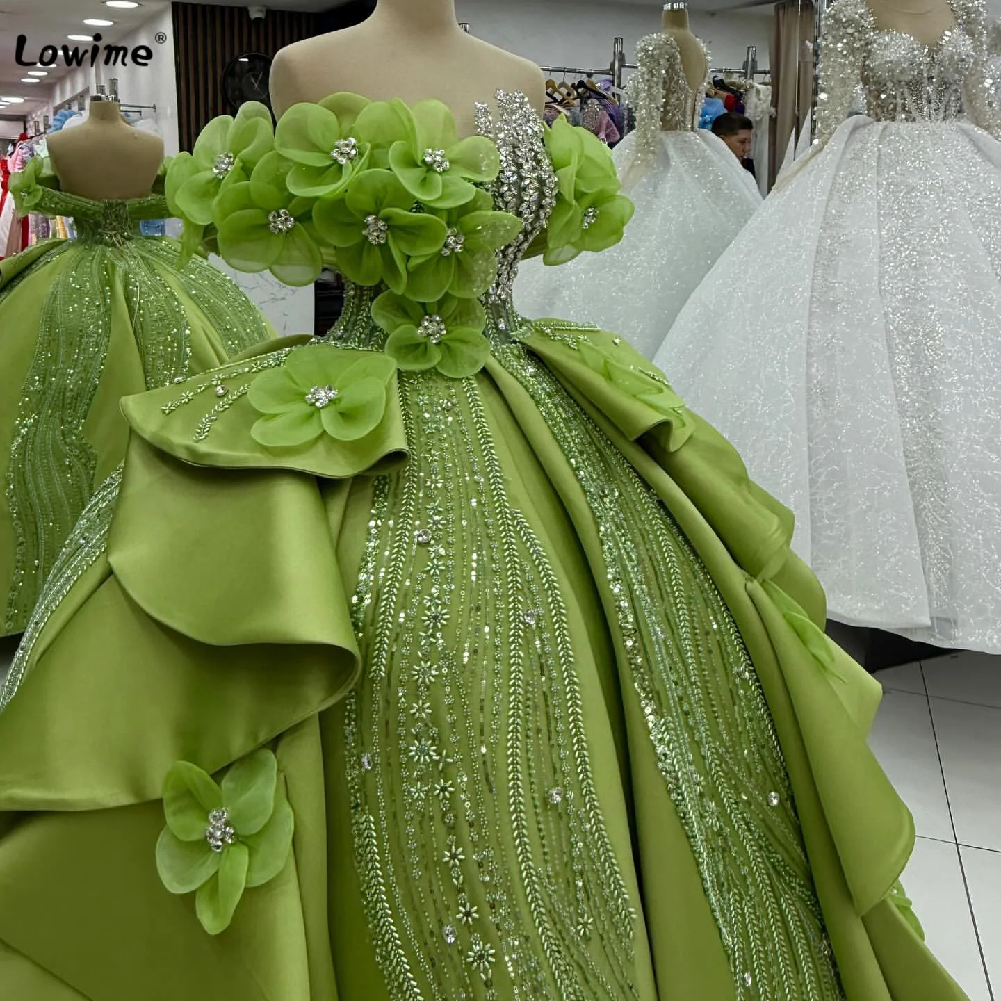 Vestido de noite de luxo verde oliva floral vestido de baile cristal lantejoulas embelezado vestido de casamento grande personalizável 2025