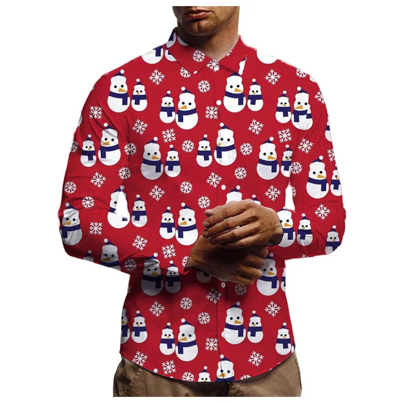 Christmas Theme 3D Printed Men's Button Shirts Fashion Long Sleeve Blouse Holiday Party Tops New Year Couple Streetwear Clothing