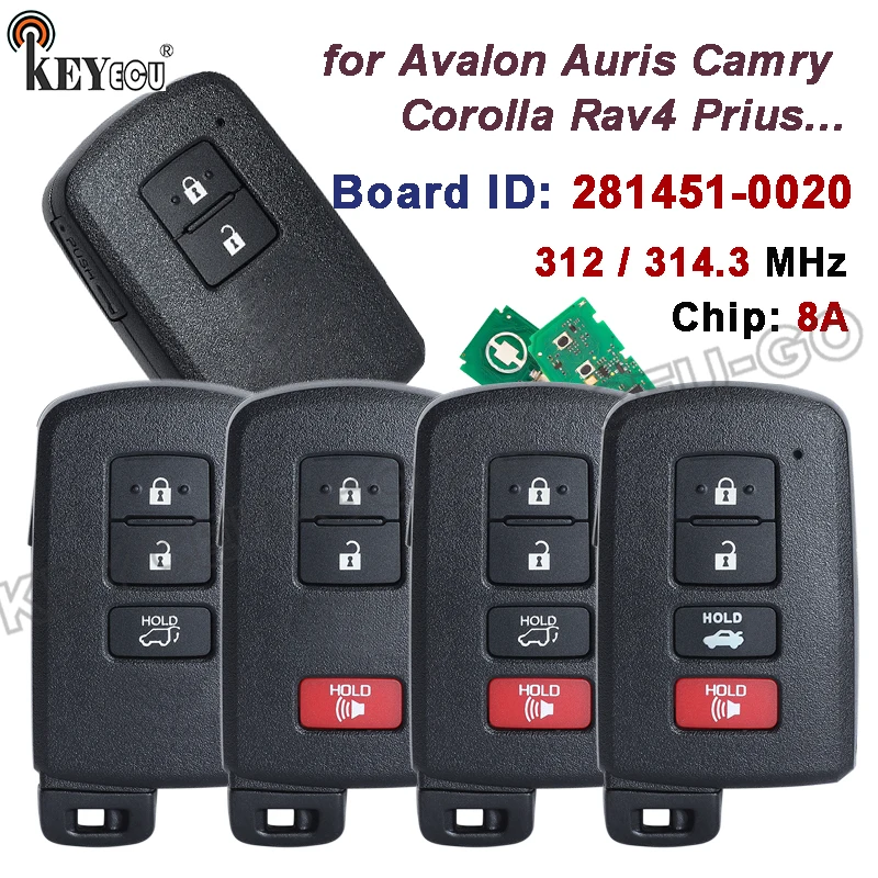 

KEYECU 314.3 /433MHz HYQ14FBA 281451-0020 G Board for Toyota Avalon Auris Camry Corolla Rav4 Prius 2012-18 Smart Remote Key Fob