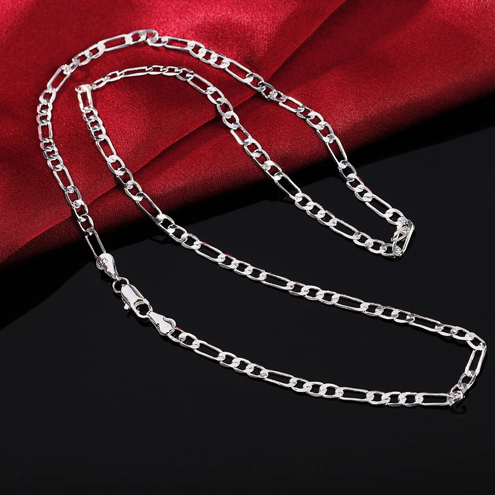 Noble New Arrive Silver Color 4MM Chain for Men Women Bracelet Necklace Jewelry Set Lady Christma Gifts Charms Wedding image 2
