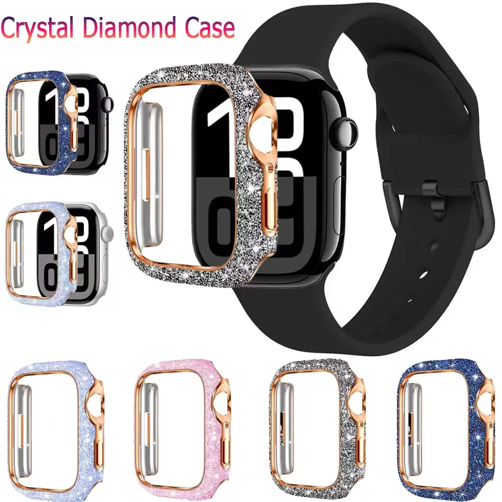 Crystal Diamond Case For Apple Watch 11 10 9 8 7 46mm 42mm 41mm 45mm Protective Screen Glass Shell For iWatch 6 5 SE3 44mm 40mm