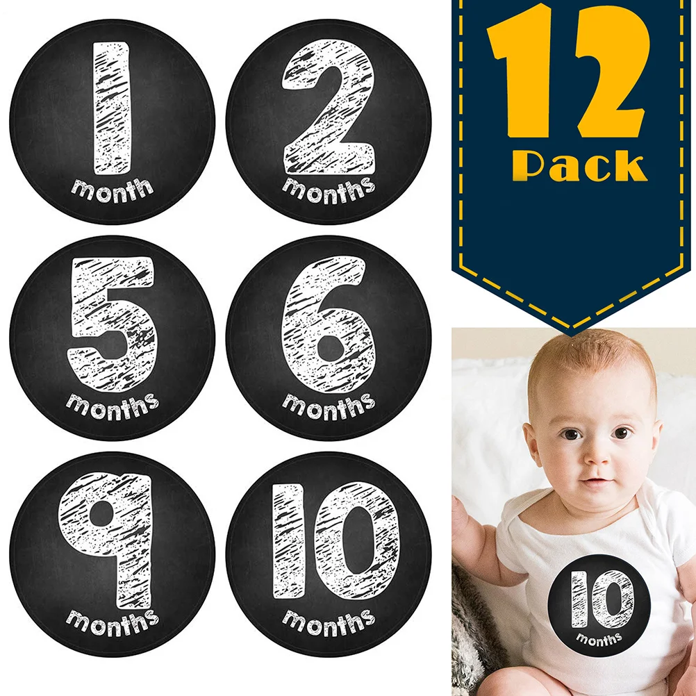 

12 Pieces Simple Month Decals 12 Months Photo Sticker Creative Milestone Sticker for Birthday Shower