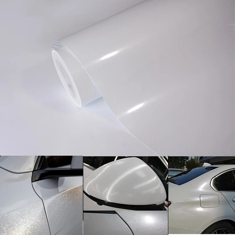 

PET Ultra Glossy White Pearl Glitter Metallic Vinyl Wrap Film Roll With Air Release Self Adhesive Car Wrapping Motorcycle Decal