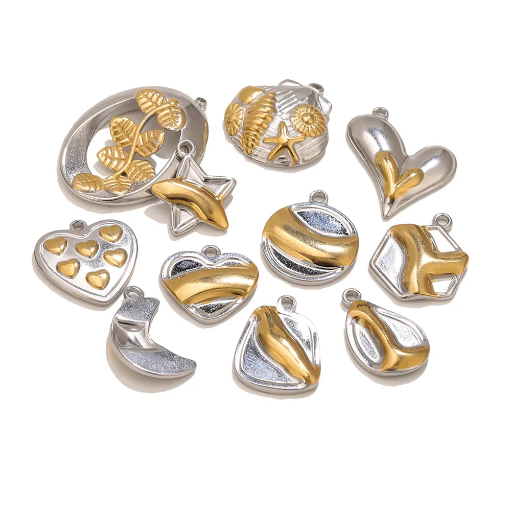 

2/5pcs Stainless Steel Two Tone Charm Moon Star Butterfly Ellipse Necklace for DIY Bracelet Women Heart Gift Jewelry Accessories