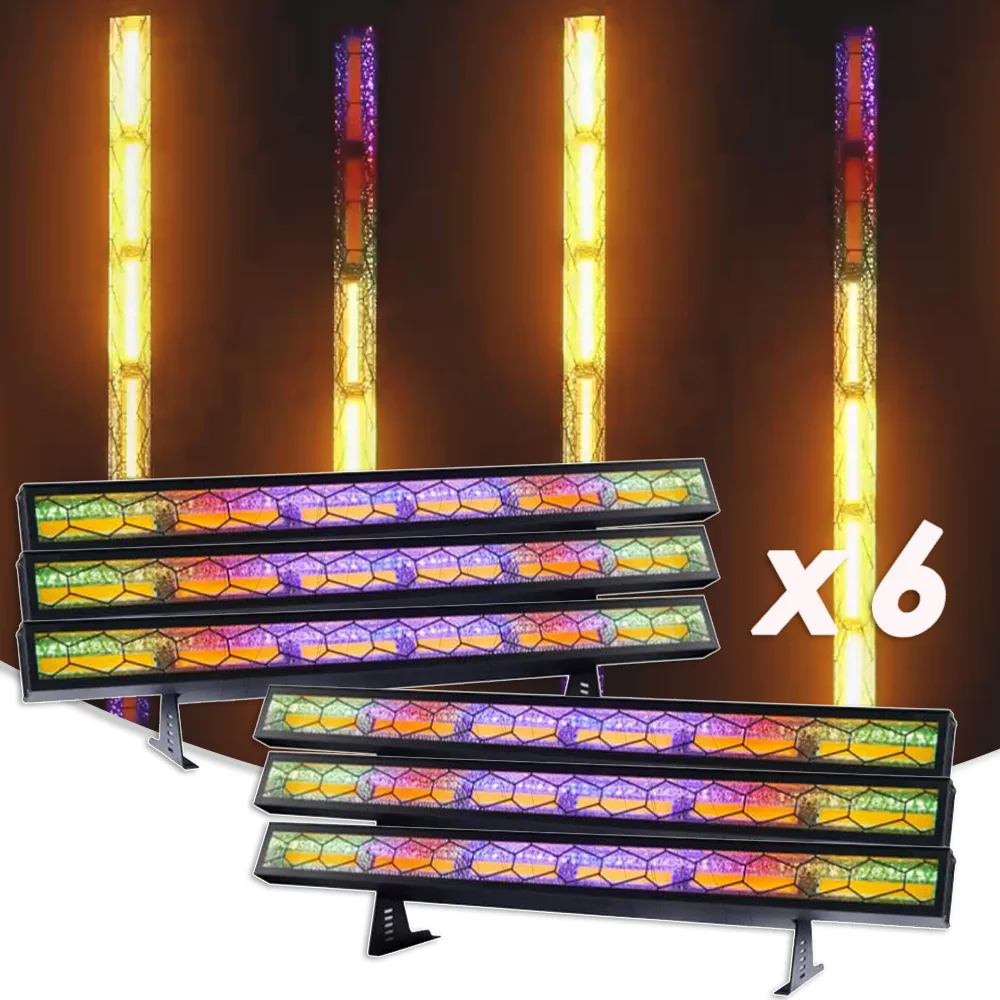 6PCS 6x60W LED Amber COB RGB Party Wall Wash Strobe Effect Stage Lighting DMX Music Control Club Bar Dj Disco Flash Lighting