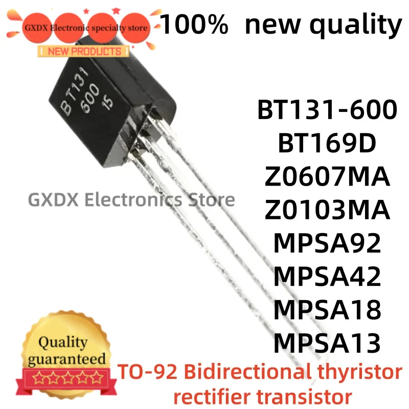 50piezas 100% nuevo quality MPSA42 MPSA13 MPSA92 MPSA18 TO92 Z0103MA Z0607MA BT169D BT131-600 BT131 TO-92