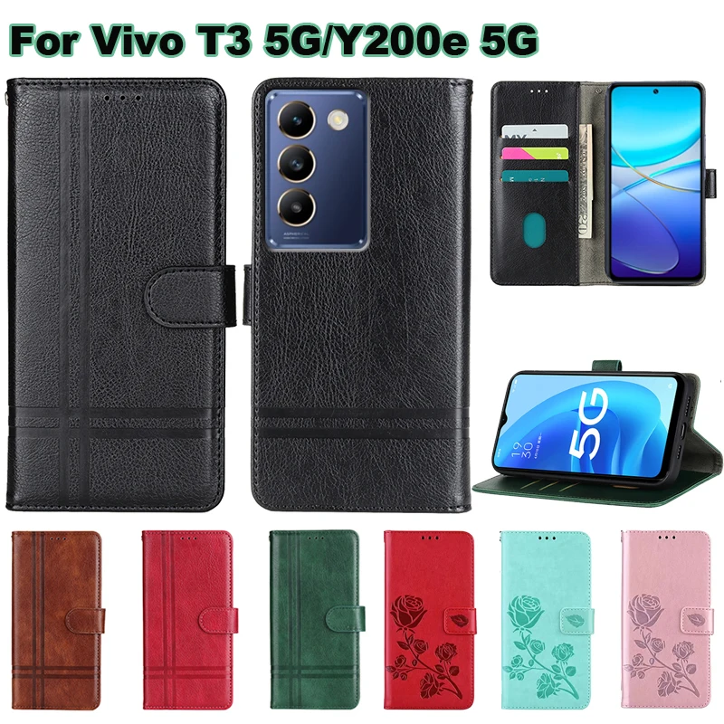 Leather Case For Etui Vivo T3 5G V2334 Phone Cases For Fundas Vivo Y200e 5G V2336 Coques For Celulares Vivo V40 SE 5G Back Cover