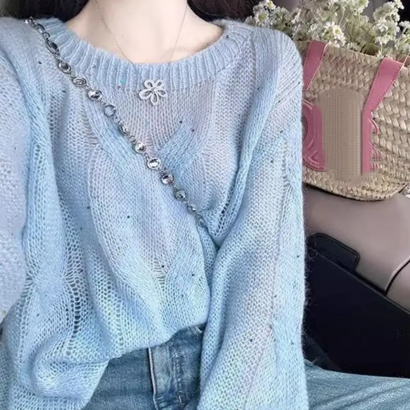 Sweet and Lovely Women's Round Neck Knitted Cardigan Autumn New Item Loose Fit Sweater for Teenagers Student Jacket Short Tops