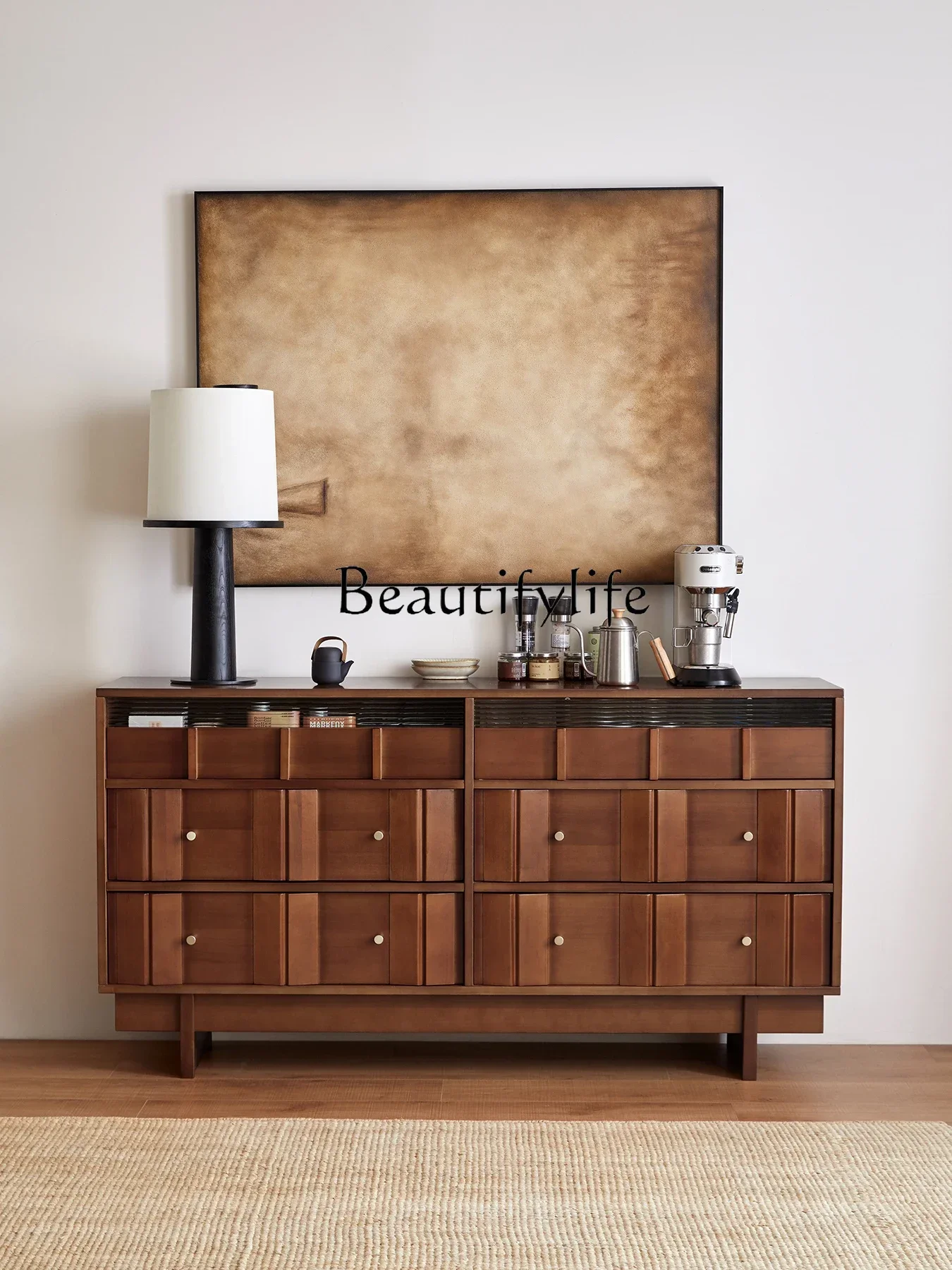 

Q S Solid Wood Chest of Drawers Bedroom Drawer Storage Cabinet Room Storage Cabinet Living Room Retro Cabinet