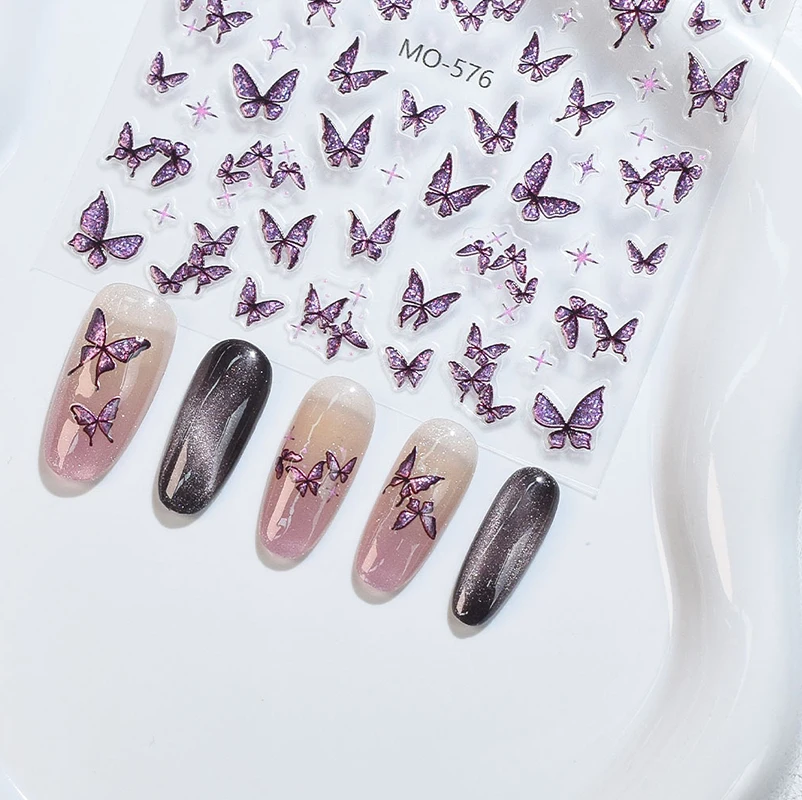 Calcomanías para decoración de uñas con mariposas blancas elegantes en relieve 5d, pegatinas para decoración de puntas de manicura