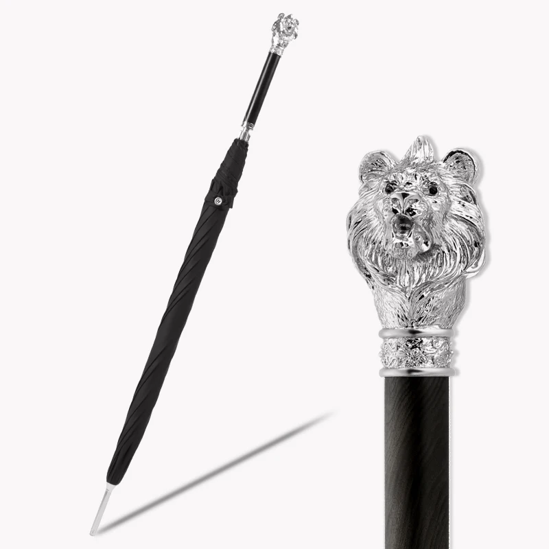 Retro Luxury Long Handle Umbrella Creative Lion's Head Sunny Umbrellas Men Business Umbrella Outdoor Travel Car Parasol Gifts