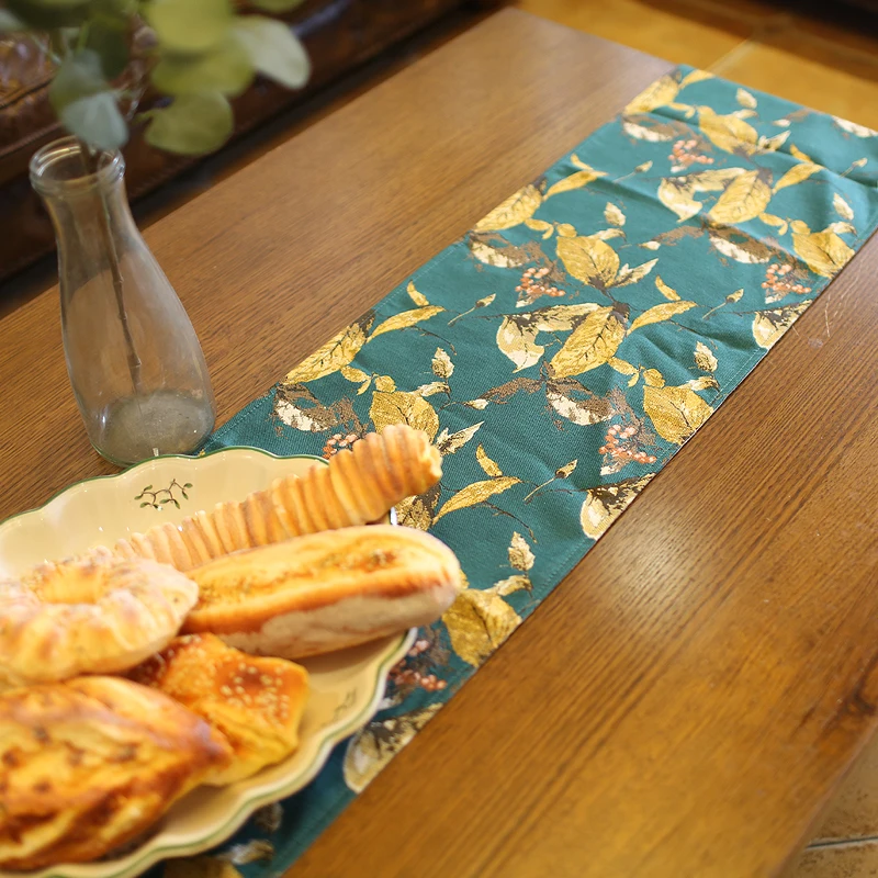 

European style pastoral dining table long fringed cover cloth American coffee table side cabinet yellow leaves table runner