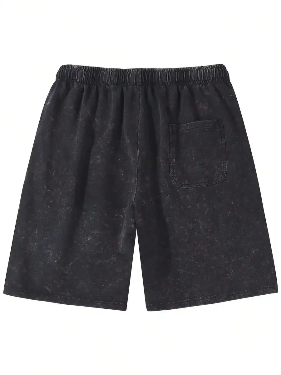 

Mens Washed Cotton Retro Casual Shorts Elastic Waist Loose Fit Summer Streetwear