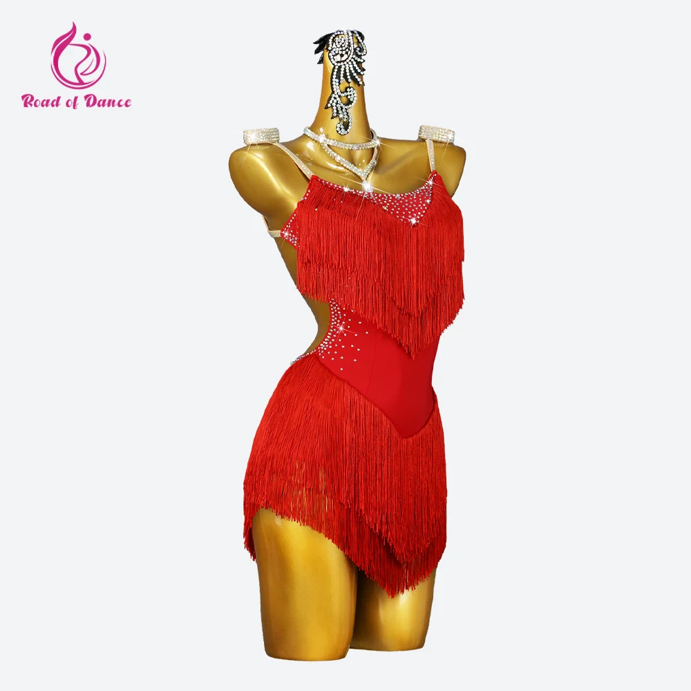 Red Latin Dance Dress 2024 Women Outfits Line Costume Elegant Ball Suit Girls Skirt Sports Clothing Top Kids Wear Party Practice