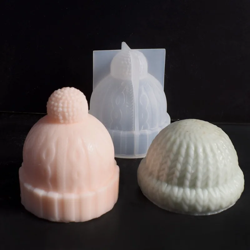 Winter Knitted Hat Silicone Mold Christmas Bobble Cap Molds Knit Santa Ha Xmas Eve Car Freshie Candle Resin DIY Home Decorating