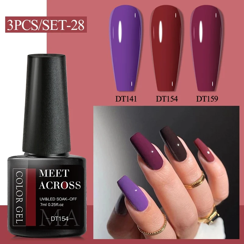 3ks/zestaw Czerwony Brązowy Fioletowy Kolor Żel Lakier Do Paznokci Dla Całego Sezonu 7ml Lakier hybrydowy Soak Off UV LED Gel Nail Art akcesoria do paznokci