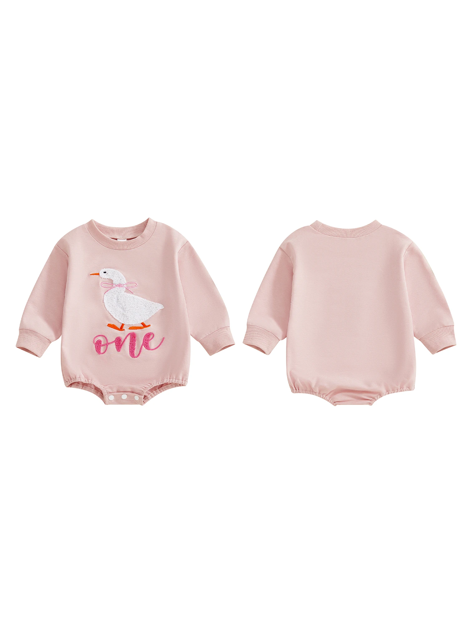 

Комбинезон на день рождения для маленьких девочек с очаровательной вышивкой утки, длинными рукавами и круглым вырезом для милого комбинезона с пузырьками