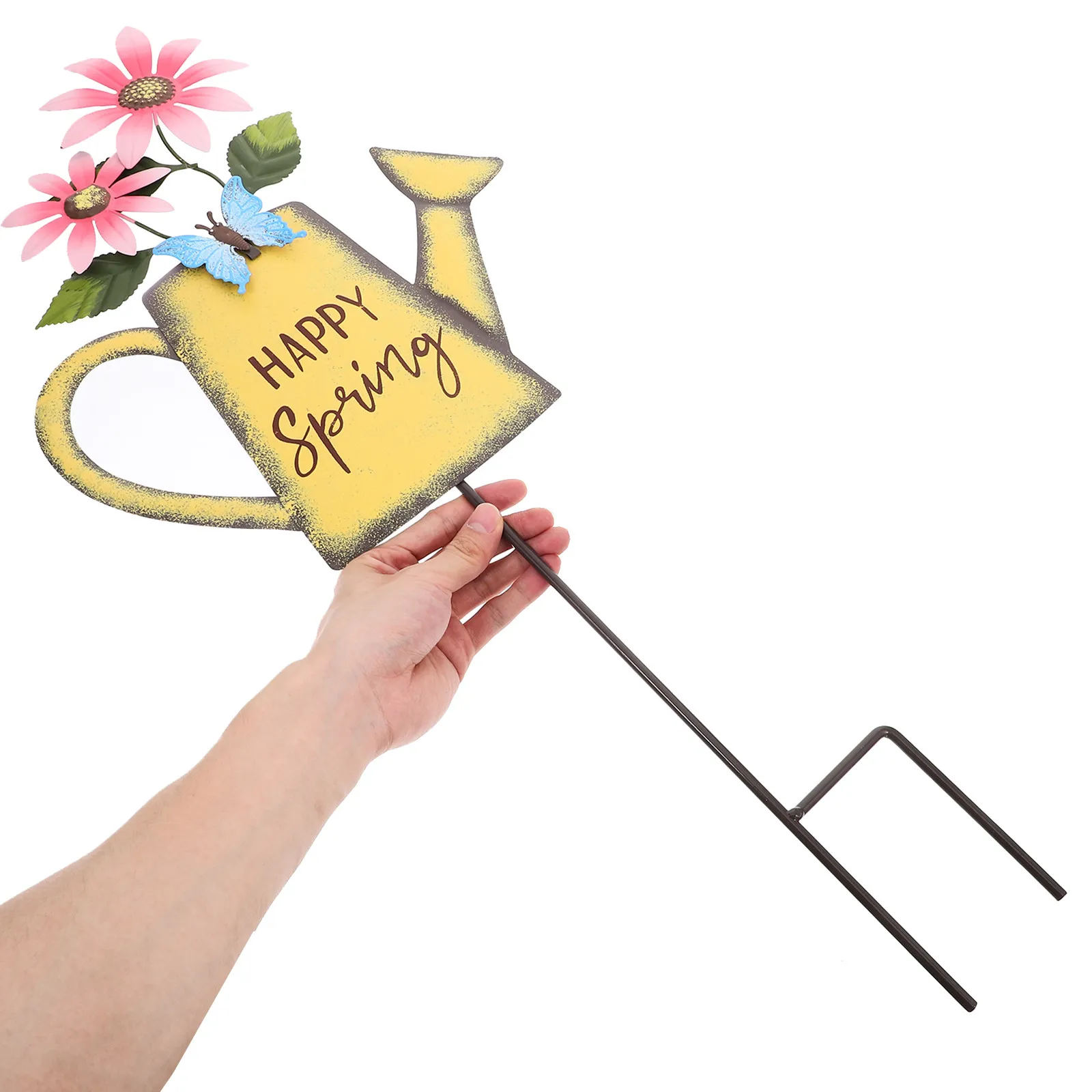 Iron Garden Flower Pot Insert Yard Stake Metal Kettle Design Outdoor Patio Lawn Decor Garden Decorative Stake Ornament