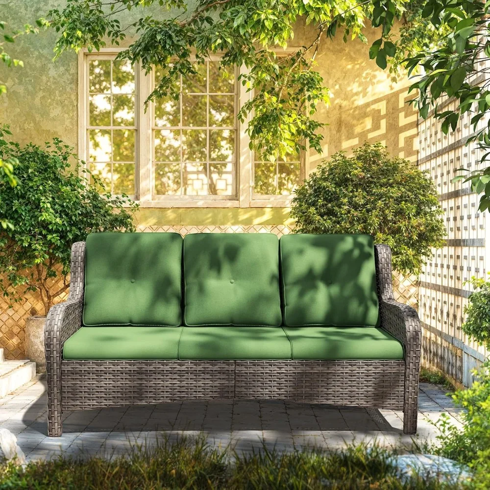 

73'' Outdoor Patio Couch Wicker Sofa - 3 Seater Rattan Sofa for Outside Patio Garden with Deep Seating and Olefin Cushions(Mixed