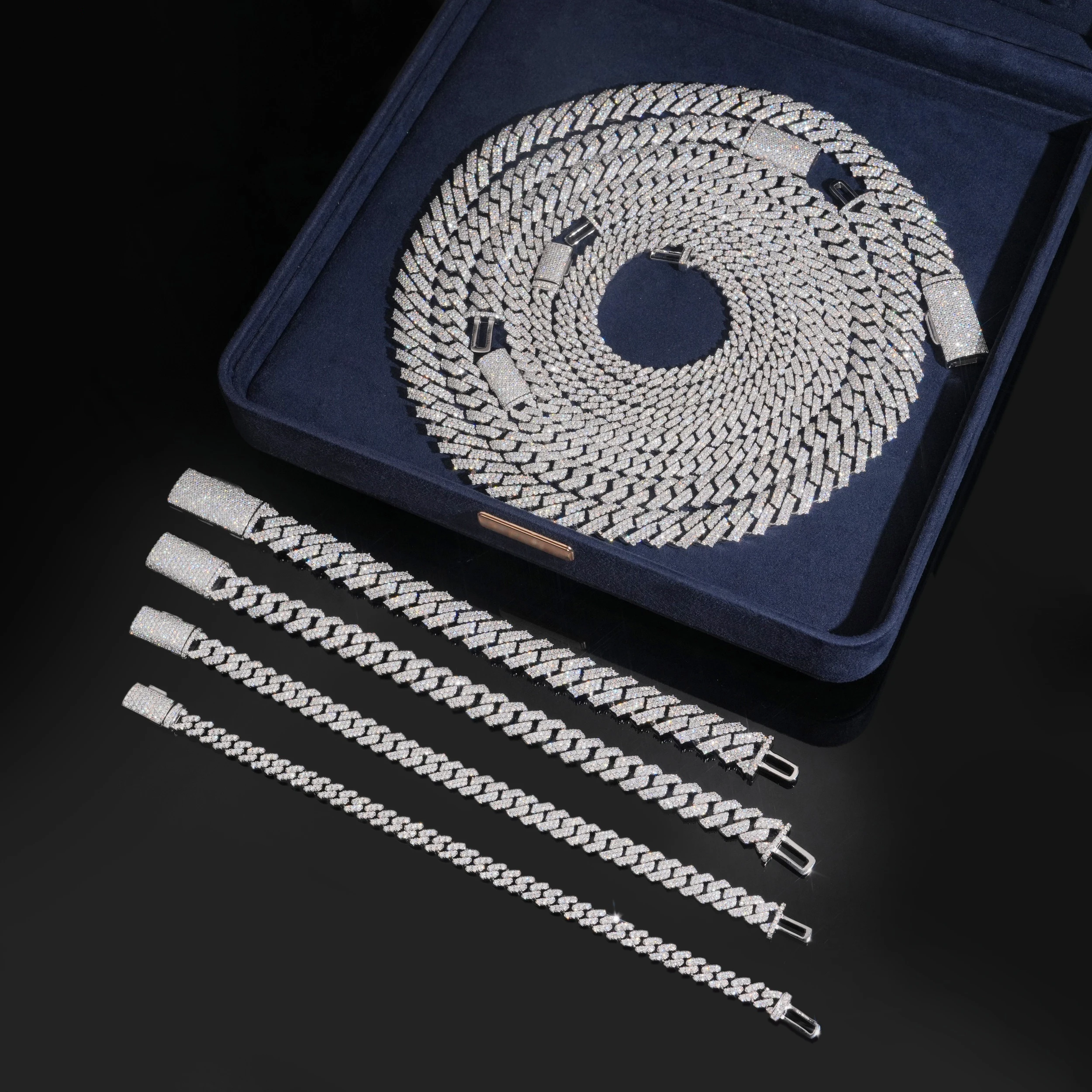 2 Row  Iced Out 6/8/10/12mm 925 Silver VVS Moissanite Cuban Link Chain Necklace Bracelet Men Pass Diamond Test