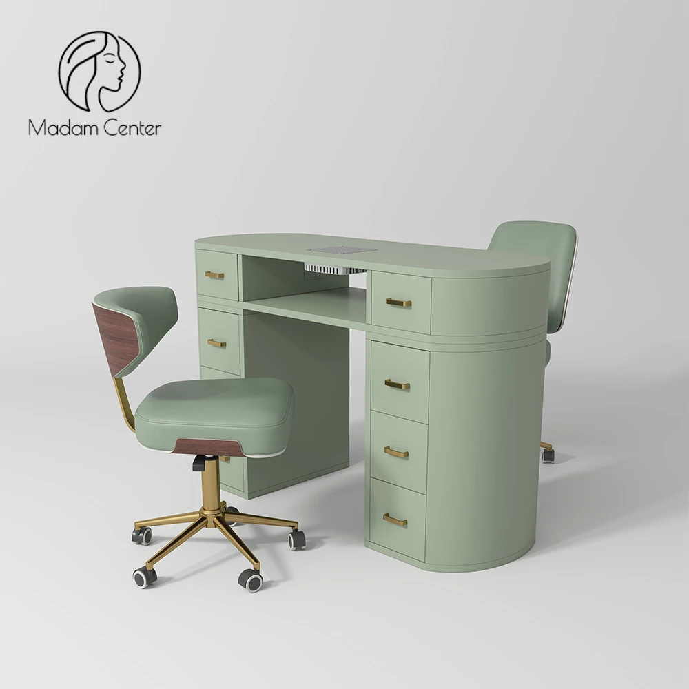 Madamcenter Professional Luxury Modern Double Manicurists Nail Salon Table with Multi Storage Dust Collector Easy Clean Features