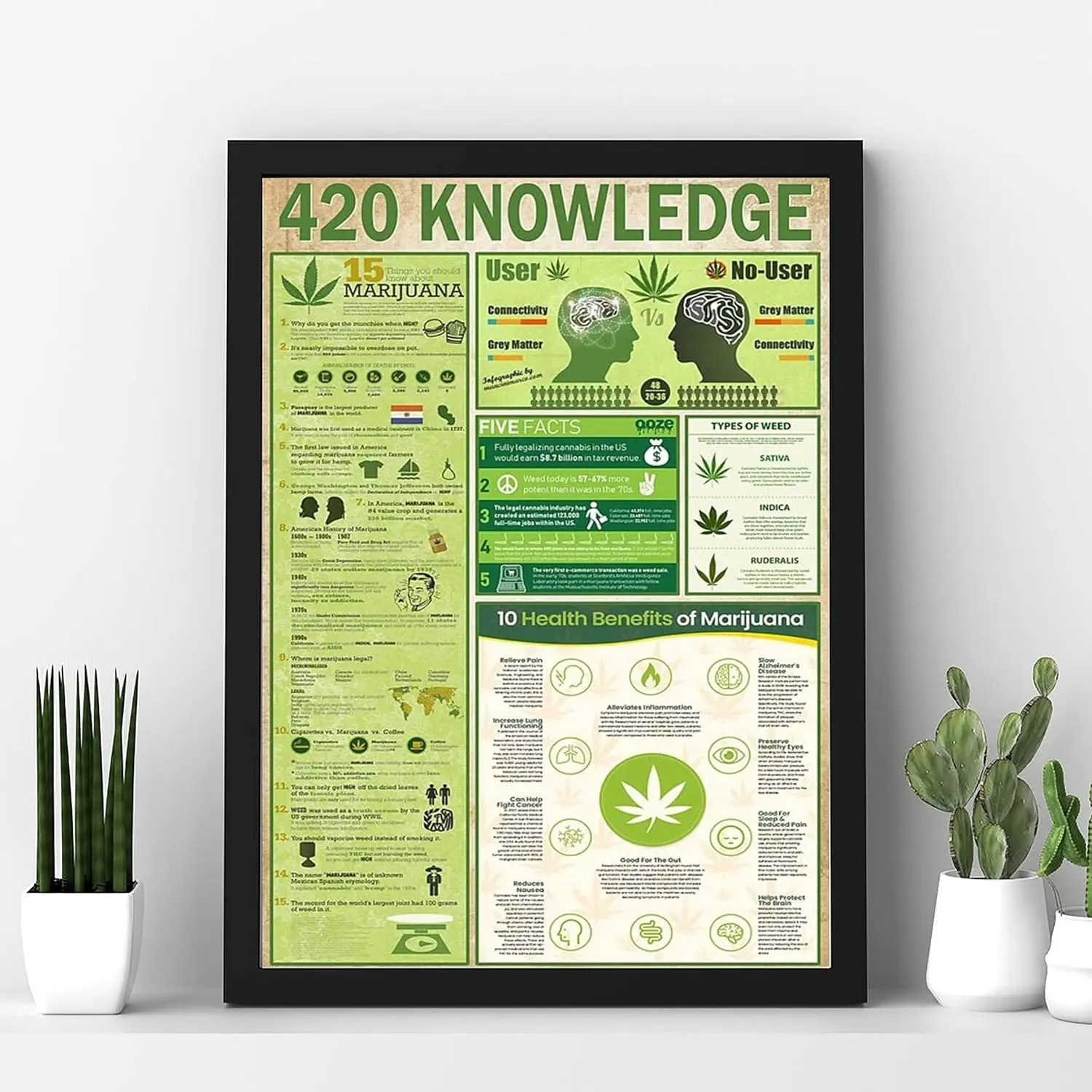 1p,Retro Metal Tin Sign ches 420 Knowledge Poster Knowledge Poster Weed Poster Vintage Poster Weed Vertical Poster Funny Wall De