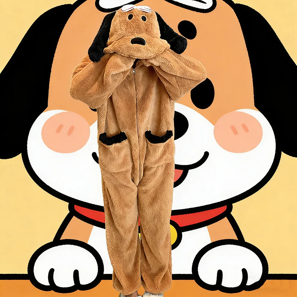 Adults Women's Animal Onesie Pajamas Cute Girls Lady Flannel Sleepwear Hooded Dog Role-playing Plush Homewear Cosplay Costume