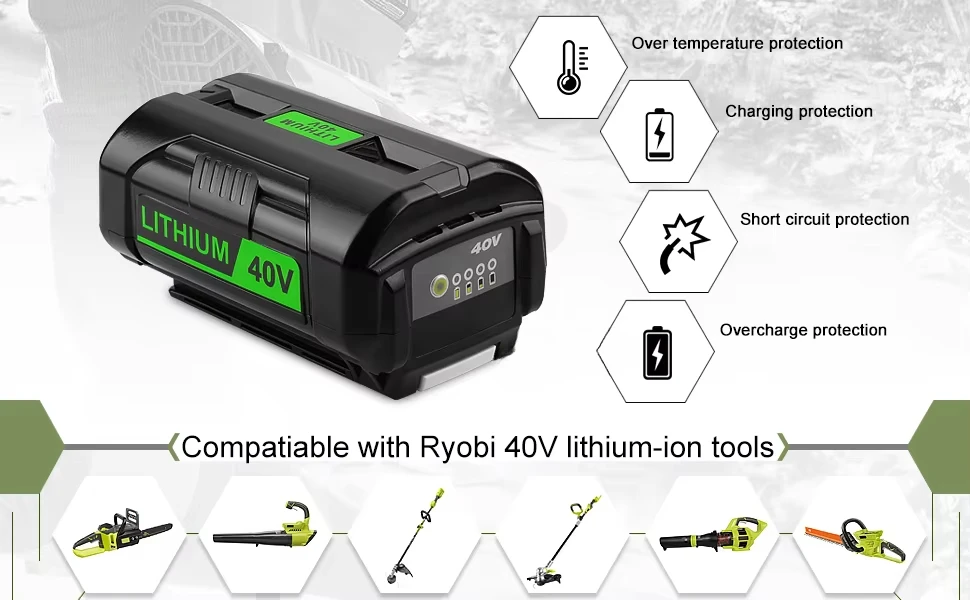 6000mAh OP4050A Replacement 40V Lithium Battery for Ryobi 40Volt