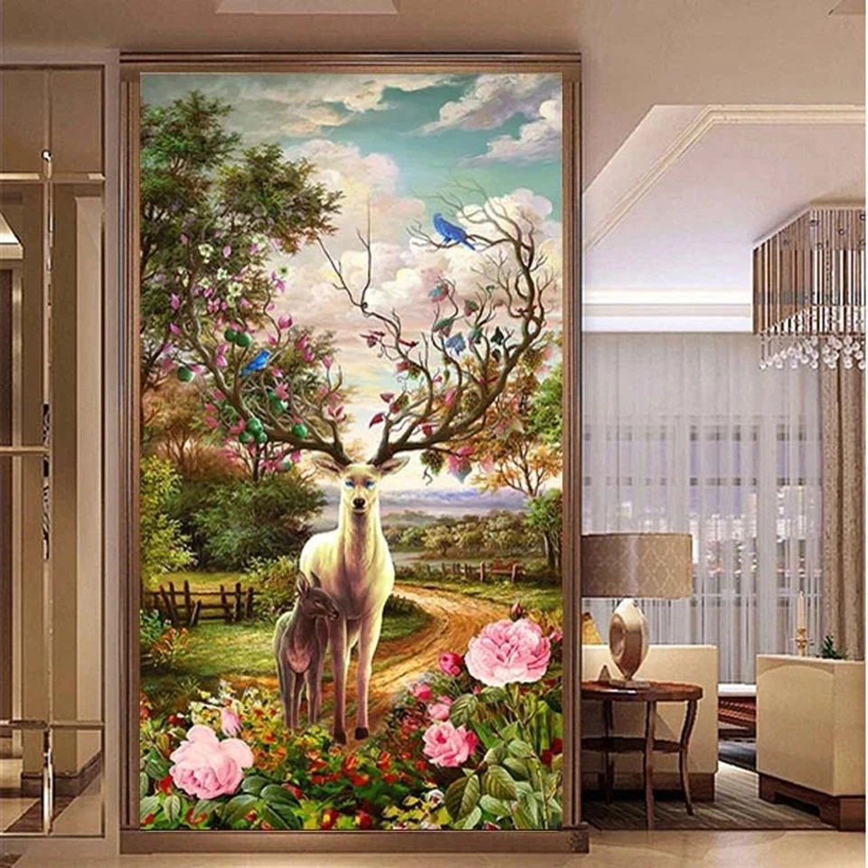 Diamond Embroidery Round Square Drill Living Room Porch Mother And Child Wealth Elk Full rhinestone Diamond painting Large Size