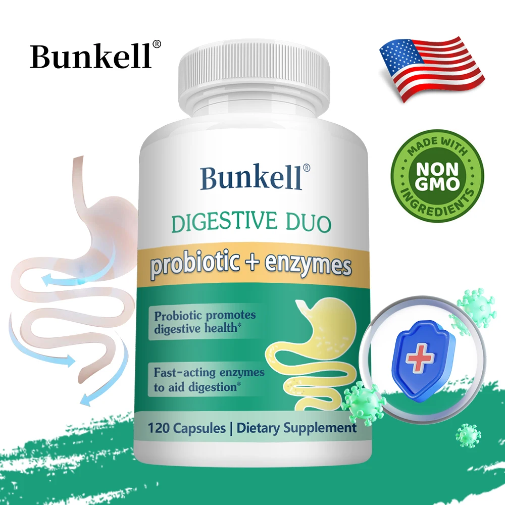 

Digestive probiotics + enzyme supplements balance gut health, relieve bloating, promote nutrient absorption, immune support