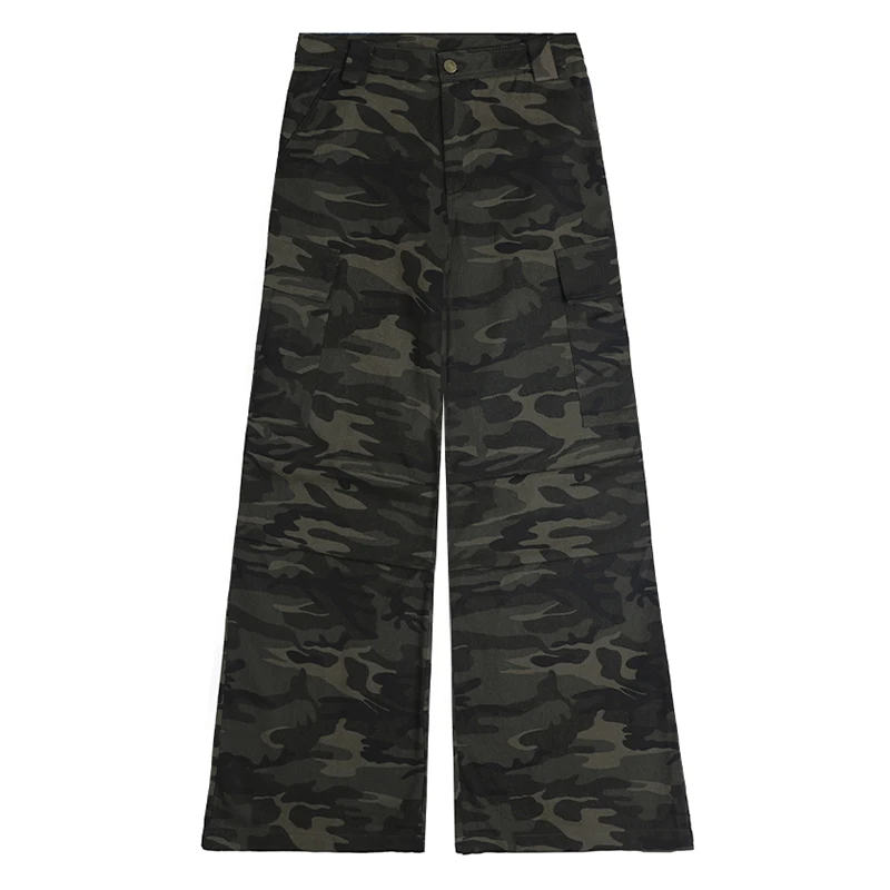 American Retro High Street Camouflage Cargo Pants 2024 Autumn New Loose Wide Leg Pants Women Fashion Versatile Baggy Trousers