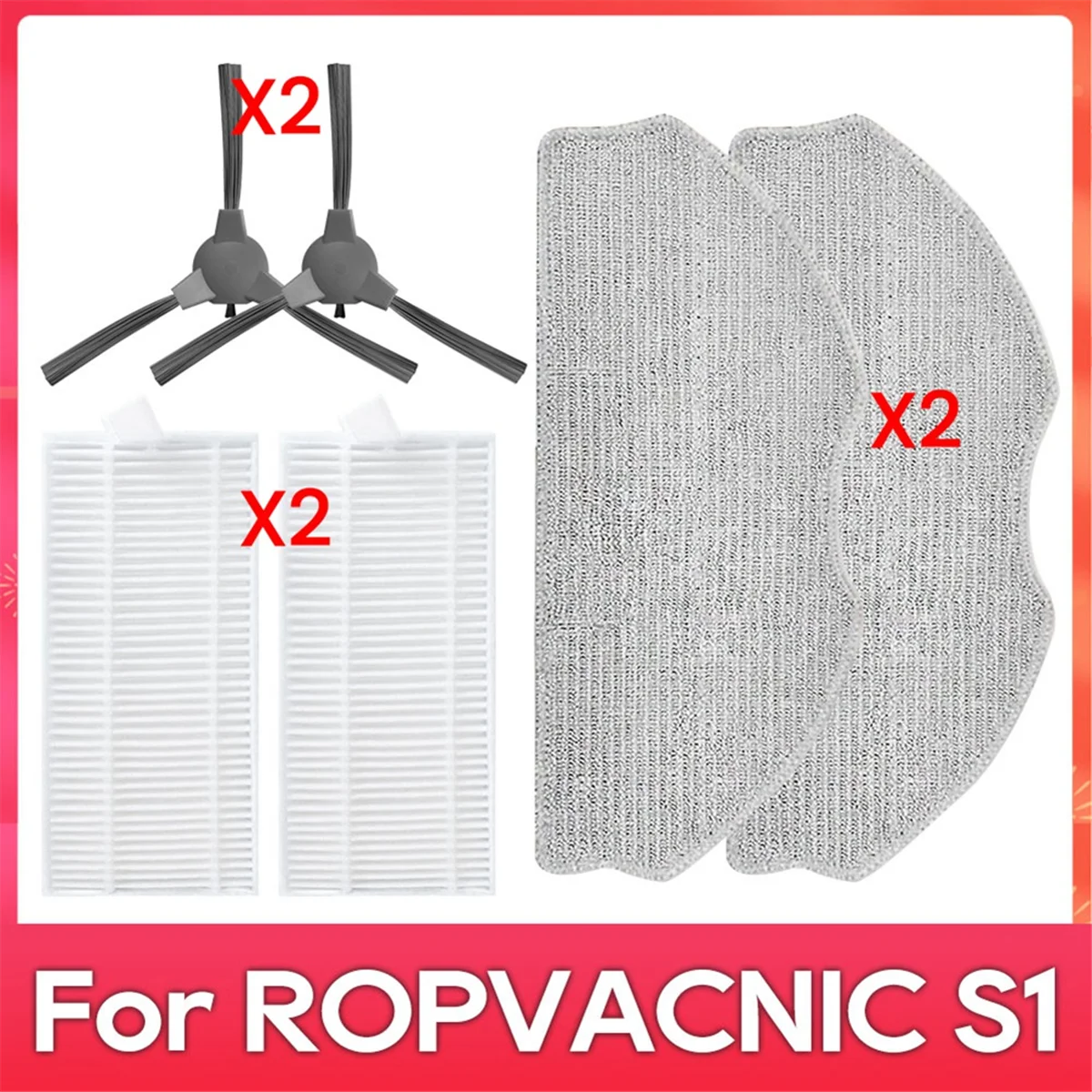 ل ROPVACNIC S1 / Tipdiy G90 / Betboyles V75S / VIPSUN Z1 فرشاة جانبية تصفية ممسحة جهاز آلي لتنظيف الأتربة عدة