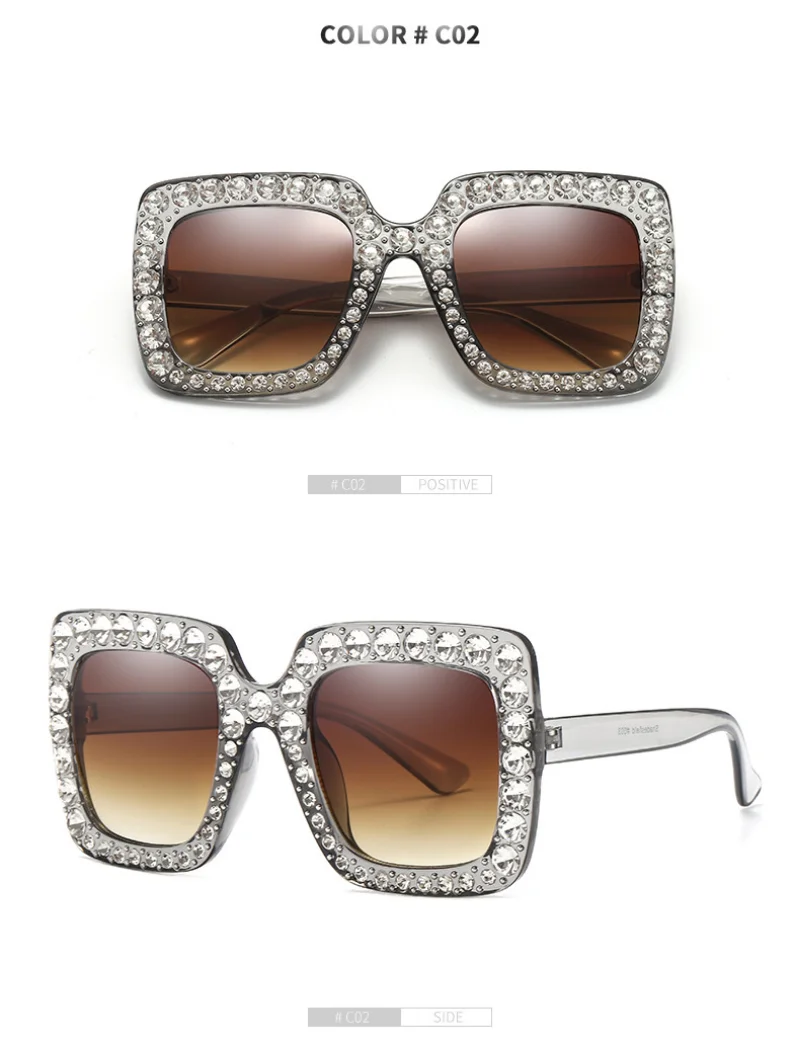 Square frame large diamond sunglasses female full inlaid diamond sunglasses thick frame glasses UV sun protection