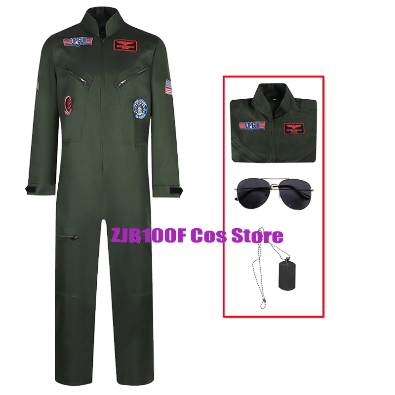 

Anime American Airforce Cosplay Top Gun Cosplay Uniform Jumpsuits Glasses Set Halloween Party Pilot Outfit for Women Men