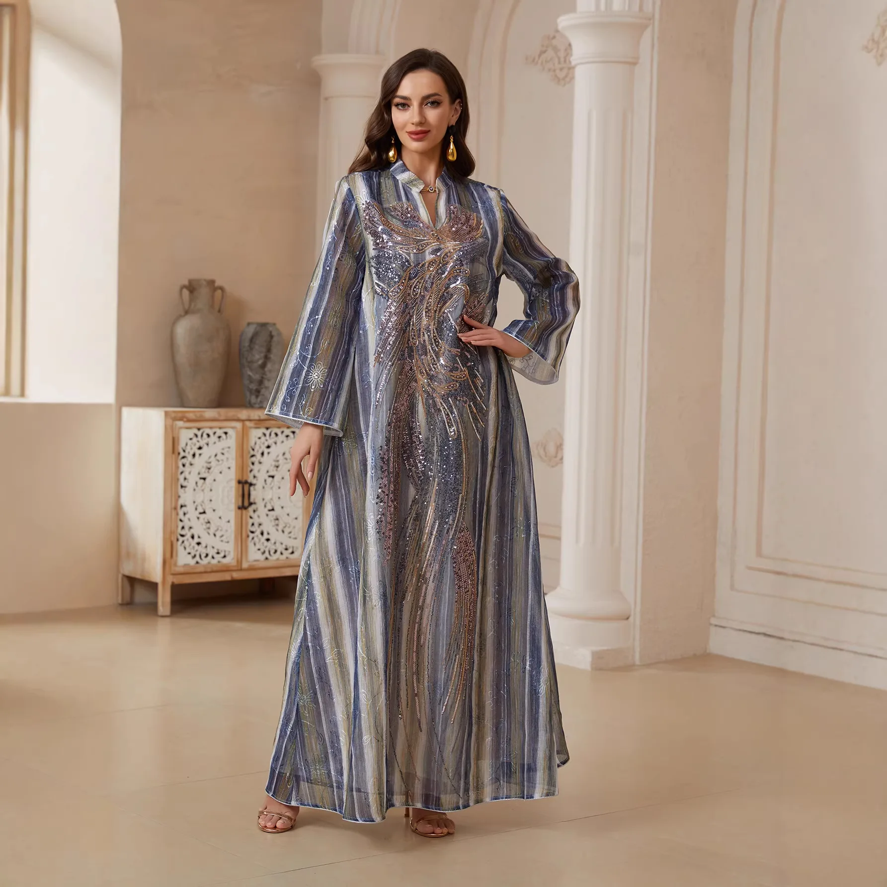 

Dubai Luxury Sequin Abaya Muslim Party Evening Dresses Long Embroidered Abaya Islamic Ramadan Jalabiya Modest Arab Maxi Abaya