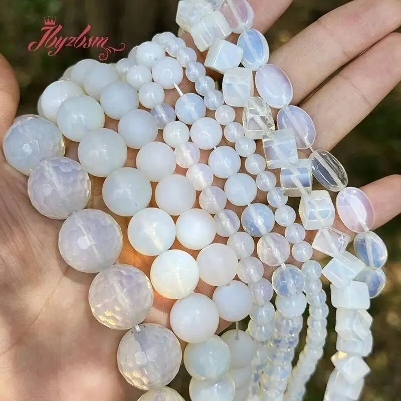 حبات الحجر الطبيعي العقيق الأبيض لصنع المجوهرات عقد دي اي واي سوار فضفاض خزر عازل ستراند 15 بوصة 4/6/8/10/12 مللي متر #5