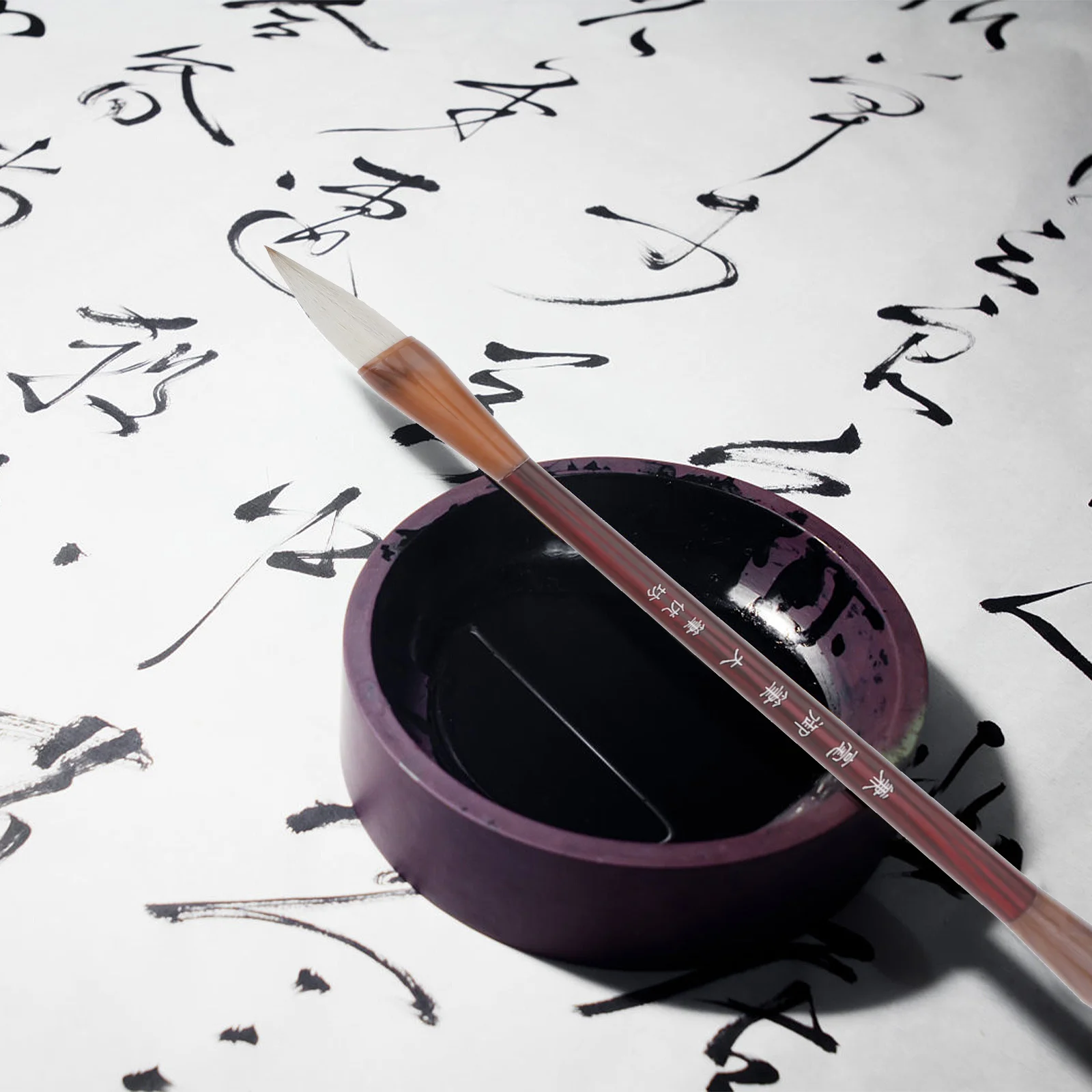 Juego de 3 Plumas de Caligrafía China con Pelo de Lobo para Principiantes, Pelo Natural con Mango de Madera Incluido, Tamaños Pequeño, Mediano y Grande