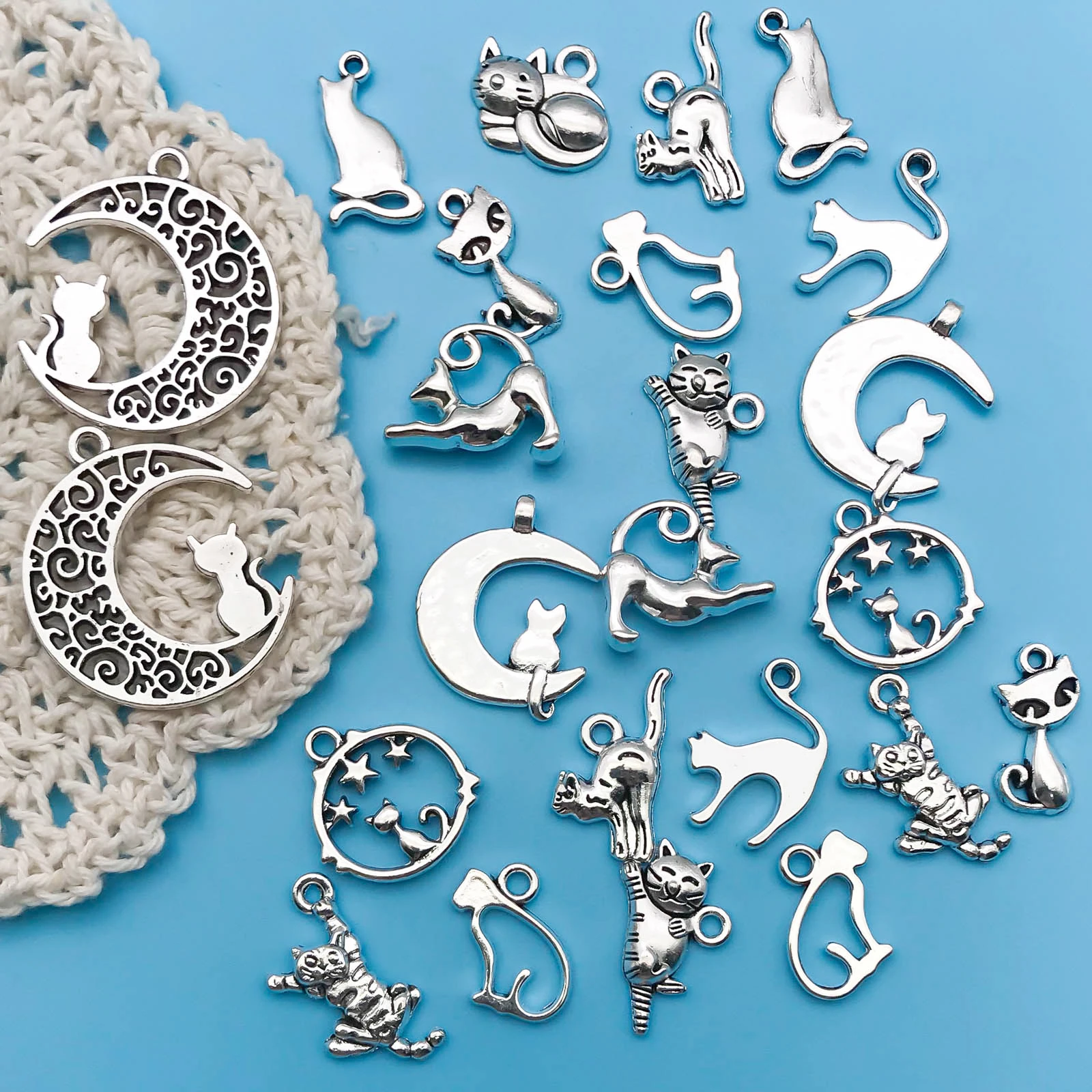 24Pcs Antique Silvery Alloy Pendant Animal Cat Charms Use For Jewelry Making Findings Crafting Accessory For DIY Necklace Bracel