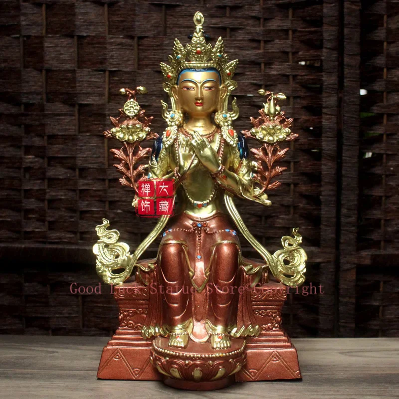 TOP GOOD  Buddha HOME family Protection # Tibetan Buddhism Maitreya Metteyya Buddha Gilding copper statue 33CM